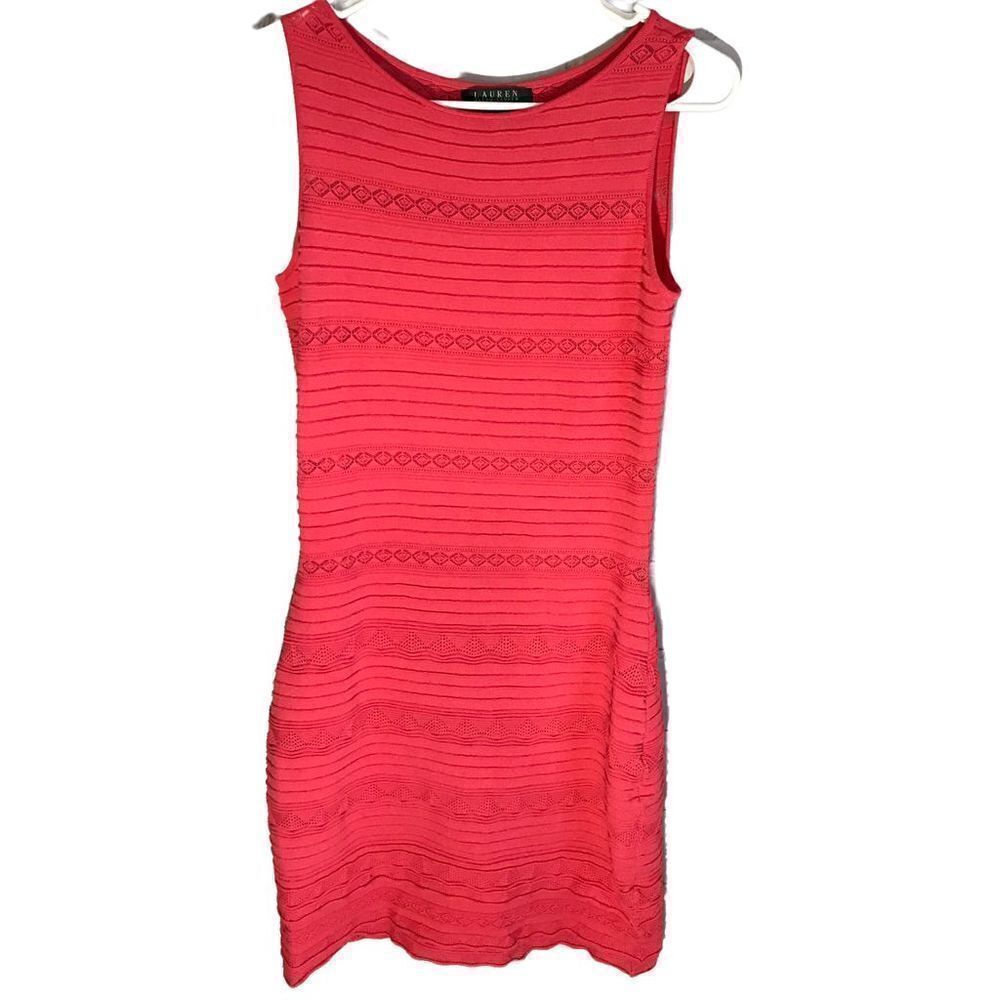 Lauren Ralph Lauren coral dress Size S bodycon dress lined sleeveless sheath